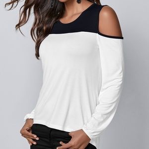 VENUS Colorblock Cold-Shoulder Top